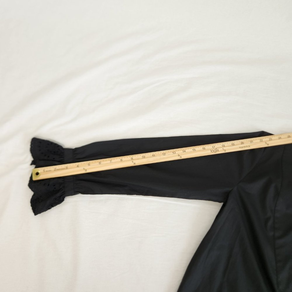 J. Crew  Black Shirt Top 100% Cotton V-neck Long Sleeve with Ruffles Size XS. - Picture 15 of 15